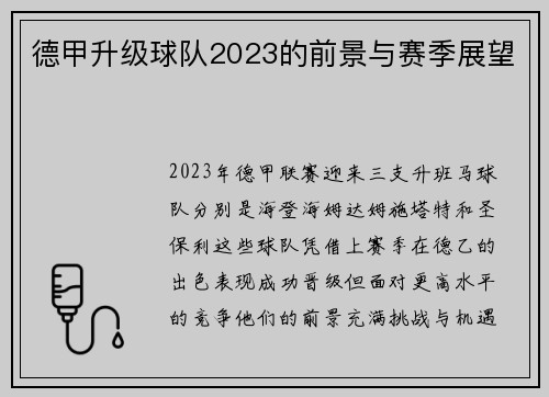 德甲升级球队2023的前景与赛季展望